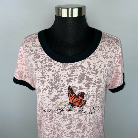 LuLaRoe Liv T S One Of A Kind Butterfly Burnout Ringer Tee - Picture 2 of 11